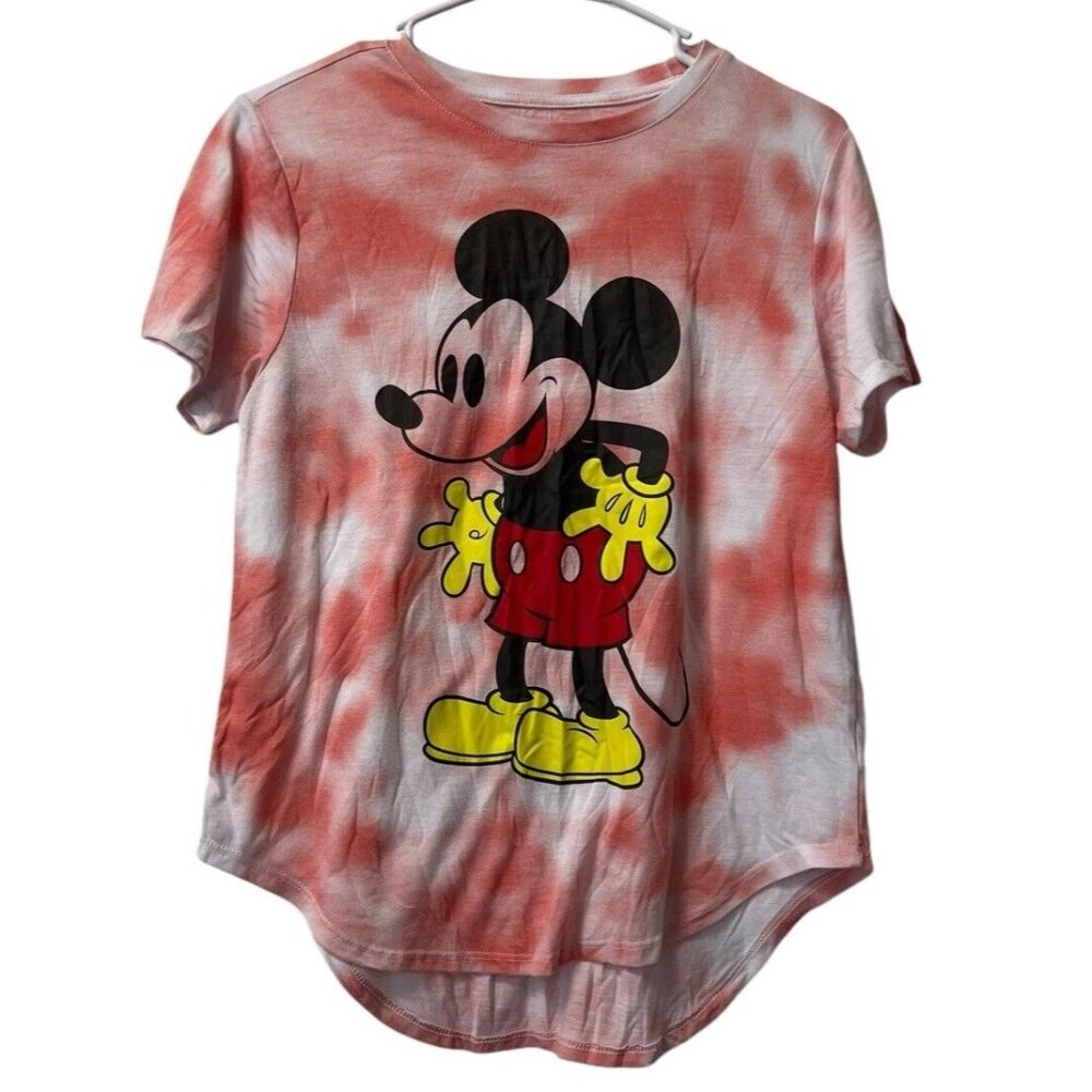 Disney Mickey Mouse Red White Tie Dyed Lightweight T-Shirt Sz Juniors‎ L (11/13)